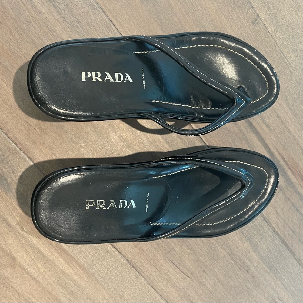 Prada Black Leather Sandals Sleek Minimalist Design - Picture 3 of 5